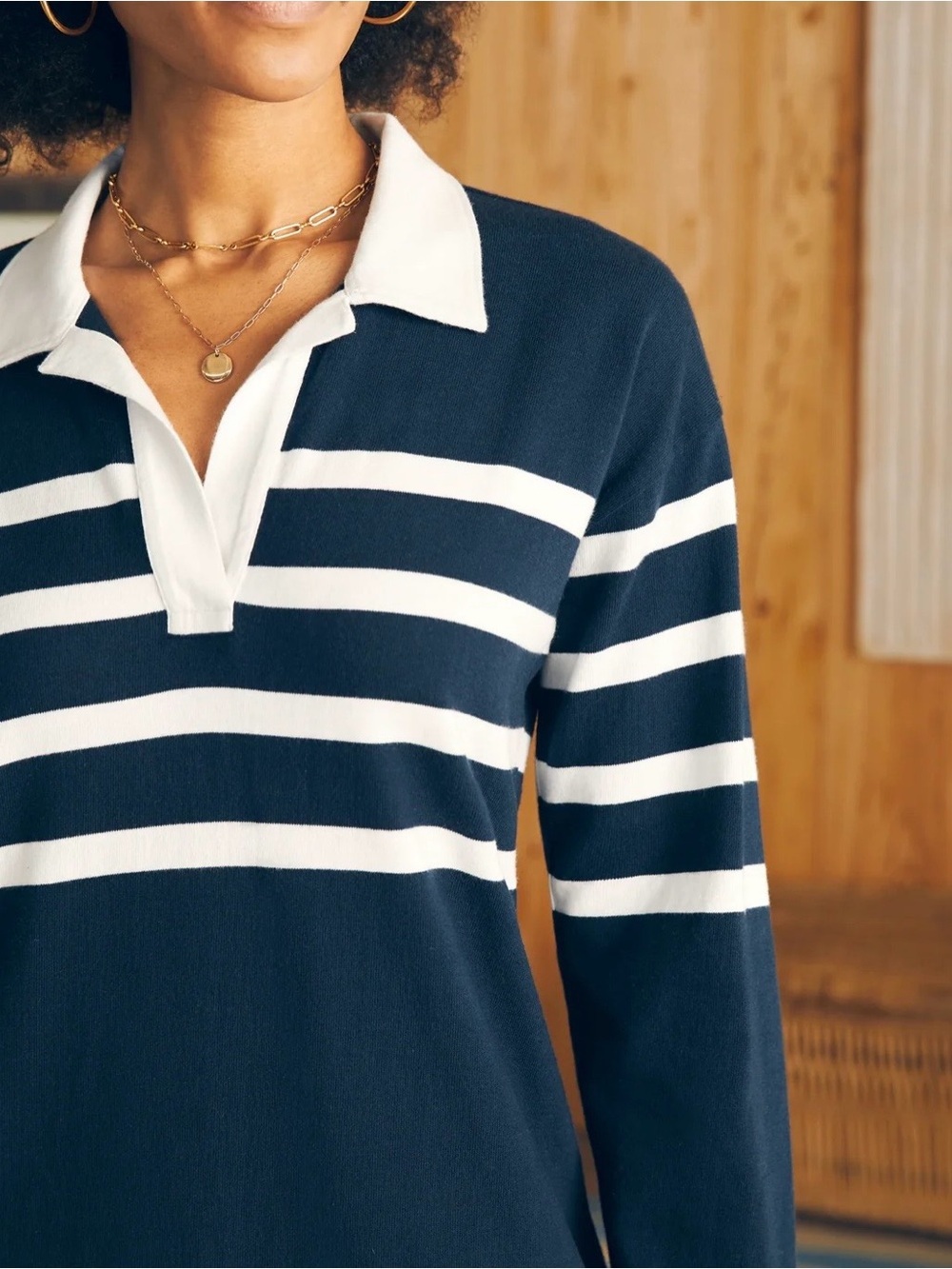 NWT Faherty Rugby Jersey Dress Cape Stripe - Navy & White Polo Dress - Picture 3 of 6